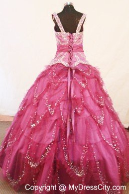 Square Beaded Layers Fuchsia Pageant Dresses for Little Girls