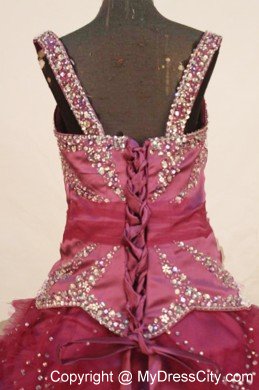 Square Beaded Layers Fuchsia Pageant Dresses for Little Girls