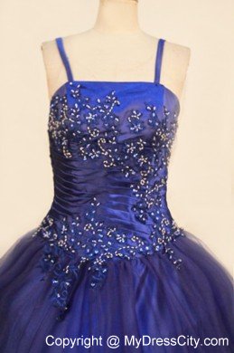 Spaghetti Straps Beading Royal Blue Little Girl Pageant Dresses Tulle and Taffeta