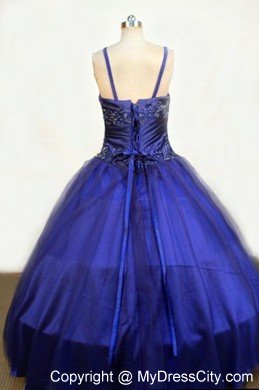 Spaghetti Straps Beading Royal Blue Little Girl Pageant Dresses Tulle and Taffeta