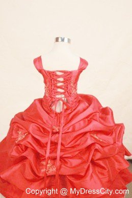 Appliques With Beading Taffeta Square Red Little Girl Pageant Dresses