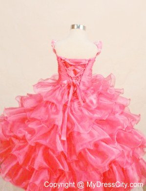 Square Organza Appliques Floor-length Red Little Girl Pageant Dresses