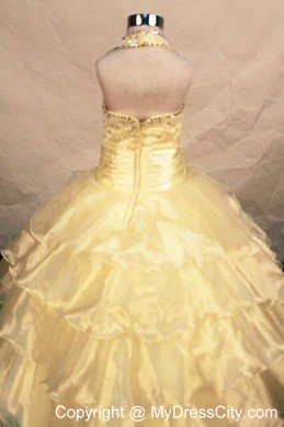 Yellow Beading Ball gown Halter Little Girl Pageant Dresses Organza Layers