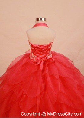 Halter Beading Ball gown Red Little Girl Pageant Dresses with Ruffles