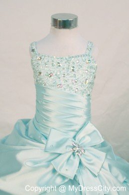 Beading Straps Blue Bowknot Beading Little Girl Pageant Dresses Floor-length