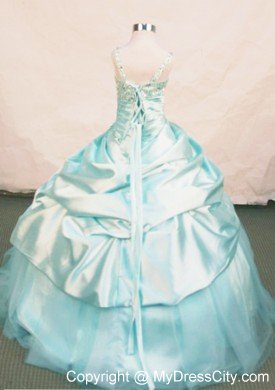 Beading Straps Blue Bowknot Beading Little Girl Pageant Dresses Floor-length