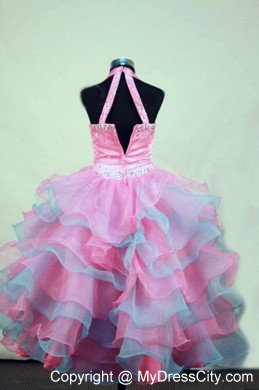 Beaded Halter Organza Floor-length Little Girl Pageant Dresses Colorful