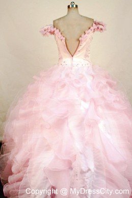 Off the shoulder Beading Organza Pink Little Girl Pageant Dresses