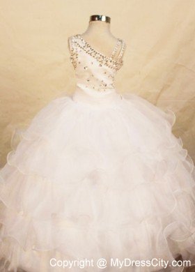 White One Shoulder Organza Little Girl Pageant Dresses Floor-length Beading