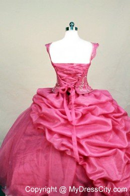 Beading Square Organza Little Girl Pageant Dresses Floor-length Hot Pink