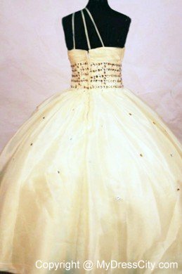 One Shoulder Floor-length Pageant Dresses for Teens Yellow Beading