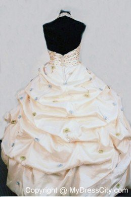 Yellow Taffeta Ball gown Beaded Halter Little Girl Pageant Dresses