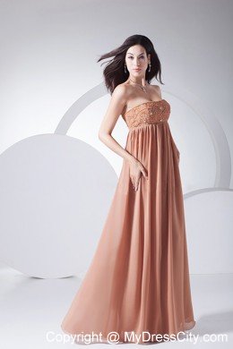 Brown Strapless Beading Chiffon 2013 Maxi Dress Floor-length