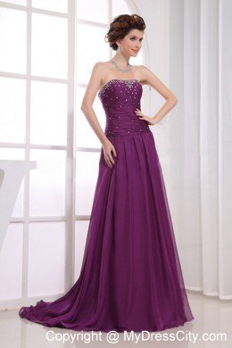 Strapless Beaded Fuchsia Maternity Dress with Brush Train