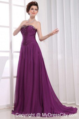 Strapless Beaded Fuchsia Maternity Dress with Brush Train