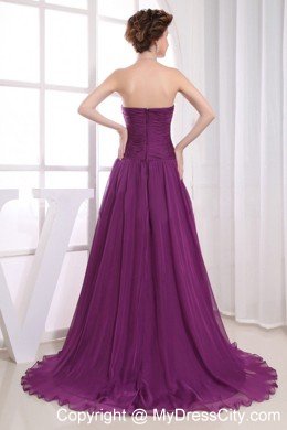 Strapless Beaded Fuchsia Maternity Dress with Brush Train