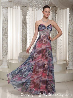 Beaded Sweetheart Printing Maxi Dress Zipper Back for Prom