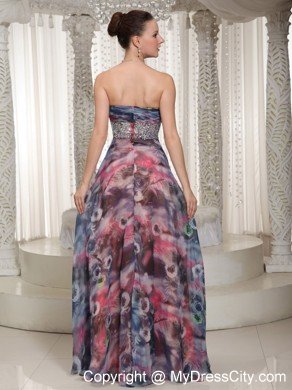 Beaded Sweetheart Printing Maxi Dress Zipper Back for Prom