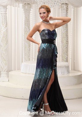 Sweetheart Colorful Sequined Maxi Celebrity Dresses with Slit