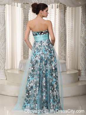 Cheap Printed Sweetheart Tulle Maxi Dresses with Belt