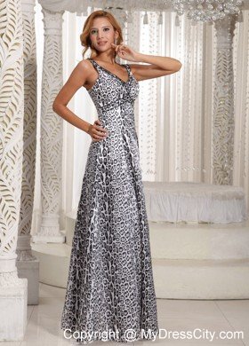 Customize Leopard V-neck Empire Long Prom Maxi Dress