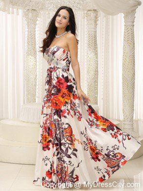 Beaded Strapless Printing Evening Maxi Dresses Floor-length