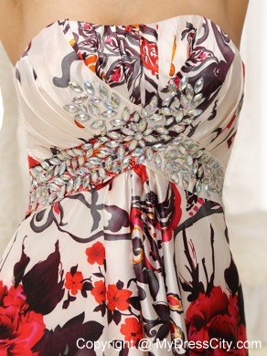 Beaded Strapless Printing Evening Maxi Dresses Floor-length