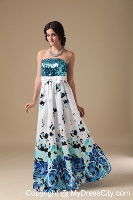 Colorful Empire Strapless Floor-length Printing Sequin Maxi Dress