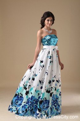 Colorful Empire Strapless Floor-length Printing Sequin Maxi Dress