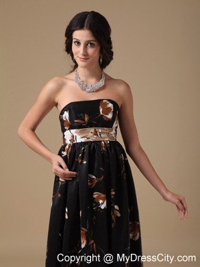 Multi-color Empire Strapless Floor-length Printing Maternity Dress