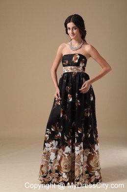 Multi-color Empire Strapless Floor-length Printing Maternity Dress