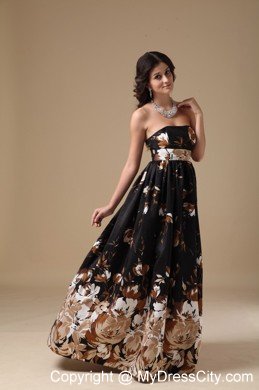 Multi-color Empire Strapless Floor-length Printing Maternity Dress