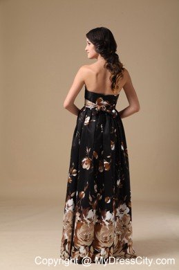 Multi-color Empire Strapless Floor-length Printing Maternity Dress