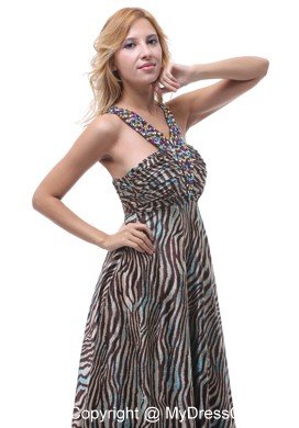 Beautiful Zebra Beading Decorated Straps V-neck Maxi Celebrity Dress