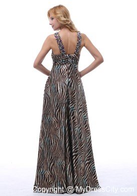 Beautiful Zebra Beading Decorated Straps V-neck Maxi Celebrity Dress