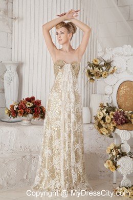 Best Selling Champagne Sequin and Lace Covered Maxi Celebrity Dress