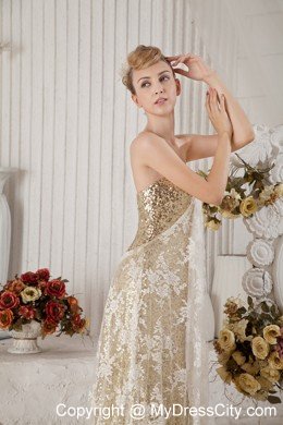 Best Selling Champagne Sequin and Lace Covered Maxi Celebrity Dress