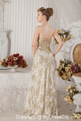 Best Selling Champagne Sequin and Lace Covered Maxi Celebrity Dress