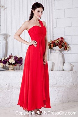 Red Empire One Shoulder Ruched Ankle-length Chiffon Maxi Dress