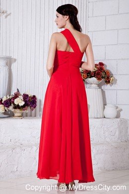 Red Empire One Shoulder Ruched Ankle-length Chiffon Maxi Dress