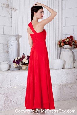 Red Empire One Shoulder Ruched Ankle-length Chiffon Maxi Dress