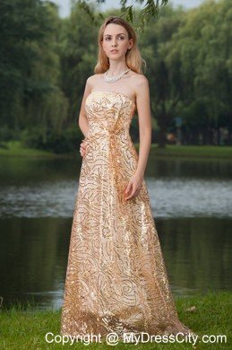 Gold Empire Strapless Floor-length Maxi Dress with Bright Sequins