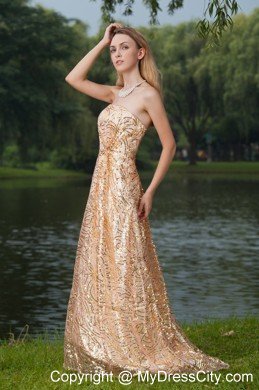 Gold Empire Strapless Floor-length Maxi Dress with Bright Sequins