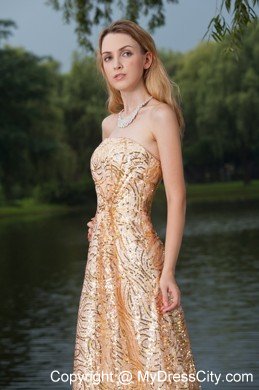 Gold Empire Strapless Floor-length Maxi Dress with Bright Sequins