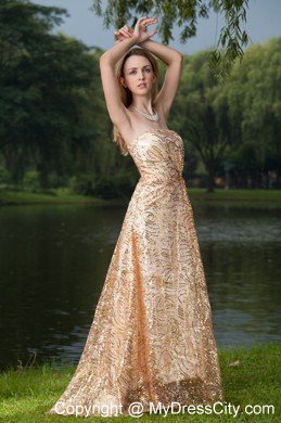 Gold Empire Strapless Floor-length Maxi Dress with Bright Sequins