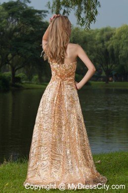 Gold Empire Strapless Floor-length Maxi Dress with Bright Sequins