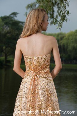 Gold Empire Strapless Floor-length Maxi Dress with Bright Sequins