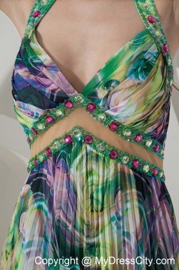 Perfect Colorful Empire Straps Printing Beaded Maternity Dress