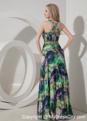 Perfect Colorful Empire Straps Printing Beaded Maternity Dress