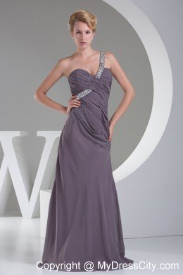 High End Single Beaded Strap Long Gray Prom Dress Evening Maxi Dress